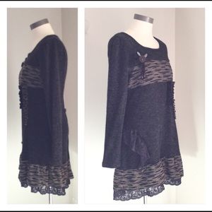 John Fashion Boho Wool Blend Sweater Dress Ruffle